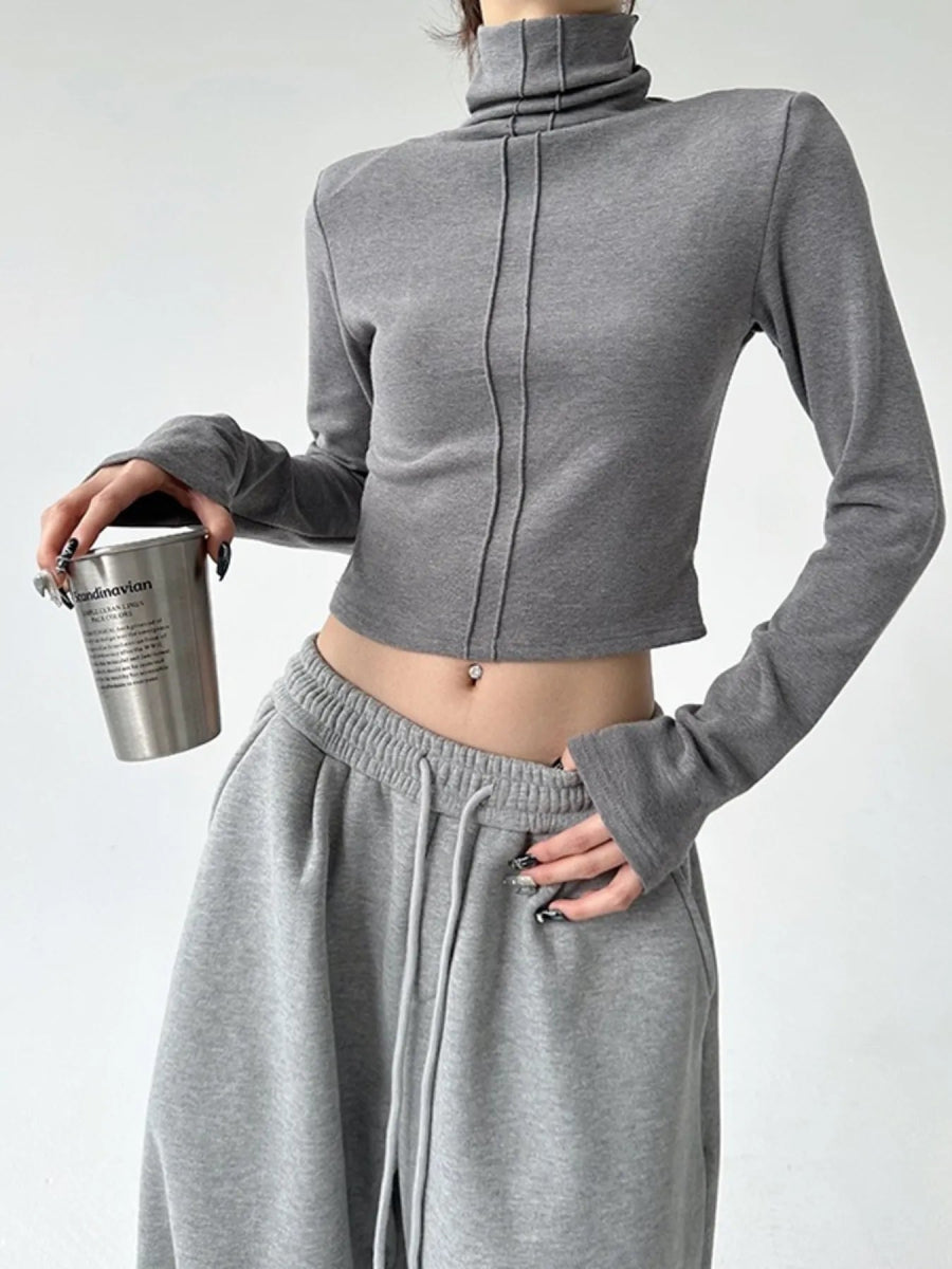 High Neck Long Sleeve Cropped T-Shirt - Love Salve