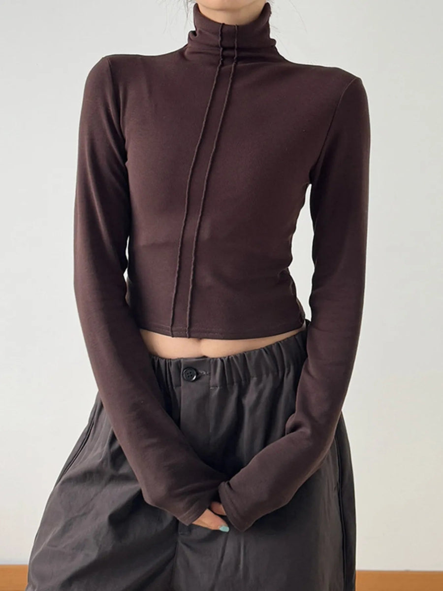 High Neck Long Sleeve Cropped T-Shirt - Love Salve