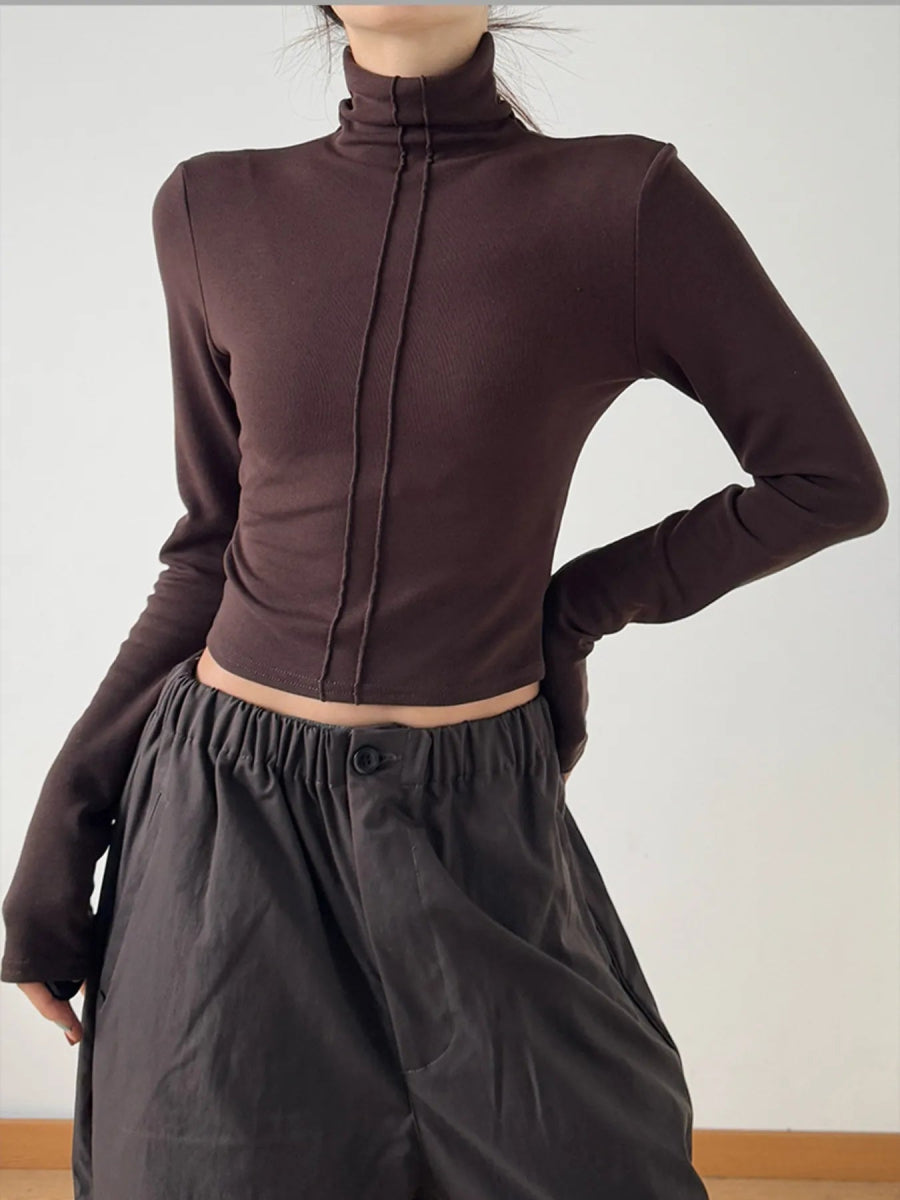 High Neck Long Sleeve Cropped T-Shirt - Love Salve