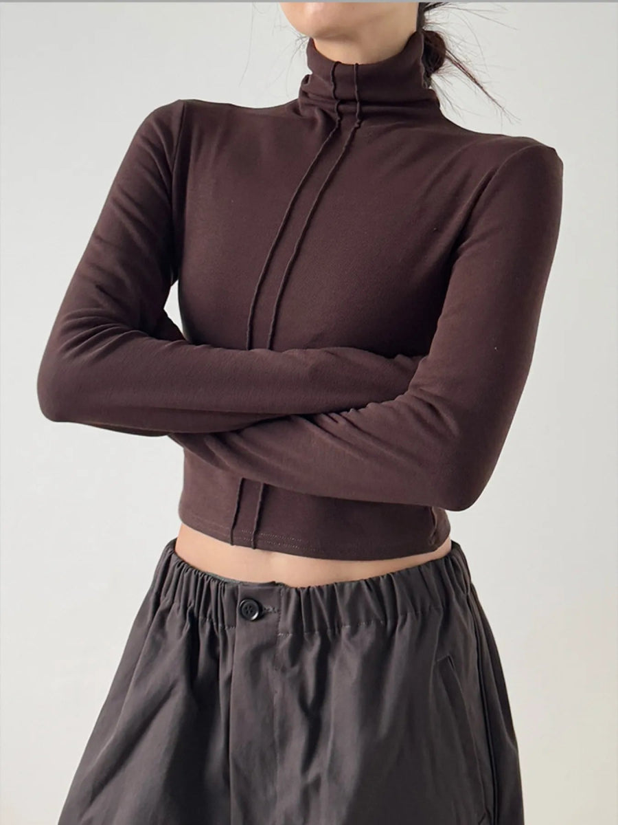 High Neck Long Sleeve Cropped T-Shirt - Love Salve