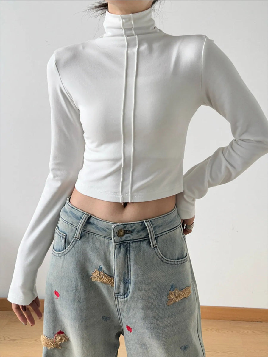 High Neck Long Sleeve Cropped T-Shirt - Love Salve