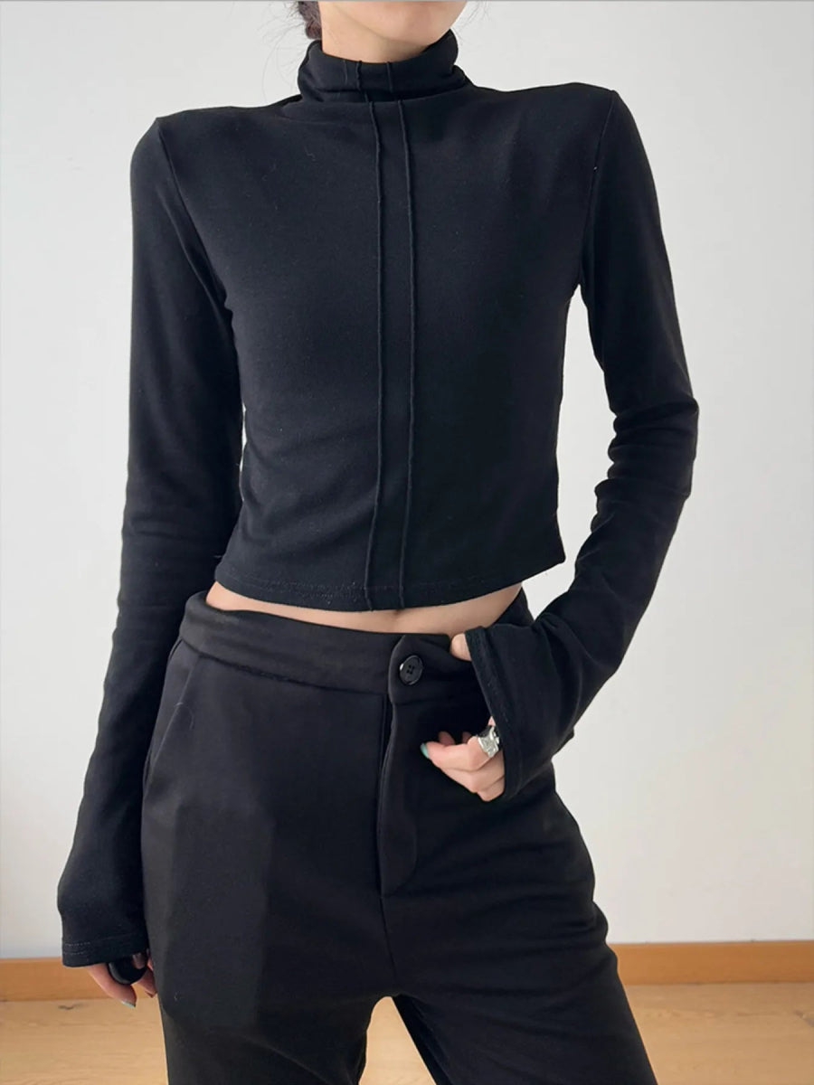 High Neck Long Sleeve Cropped T-Shirt - Love Salve