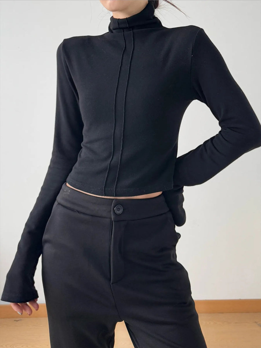 High Neck Long Sleeve Cropped T-Shirt - Love Salve