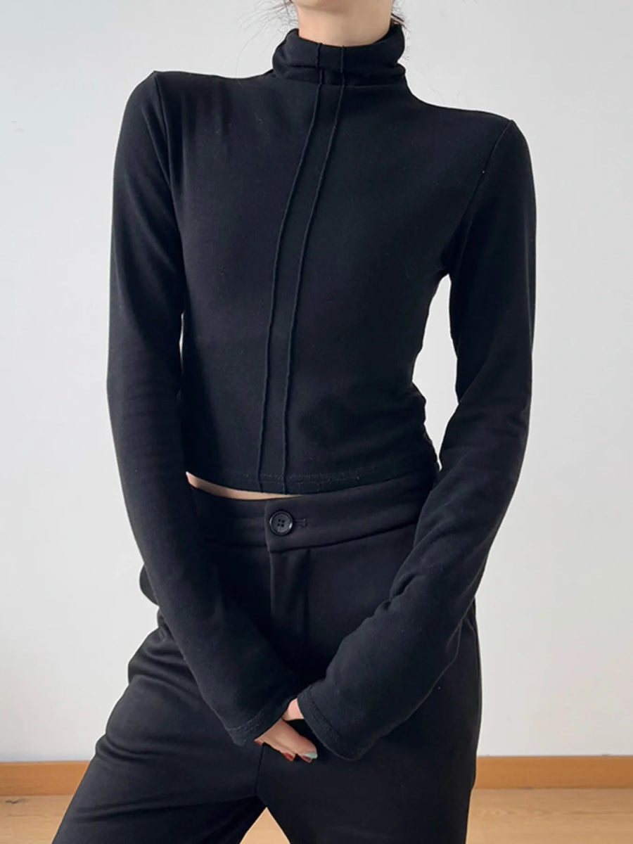 High Neck Long Sleeve Cropped T-Shirt - Love Salve