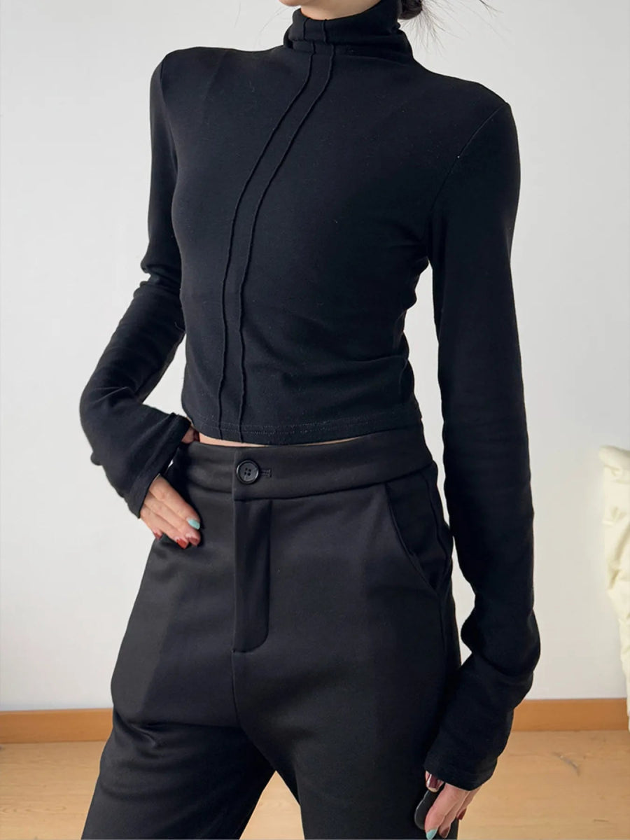 High Neck Long Sleeve Cropped T-Shirt - Love Salve