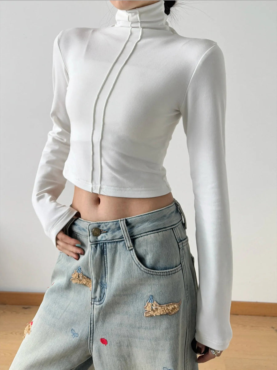 High Neck Long Sleeve Cropped T-Shirt - Love Salve