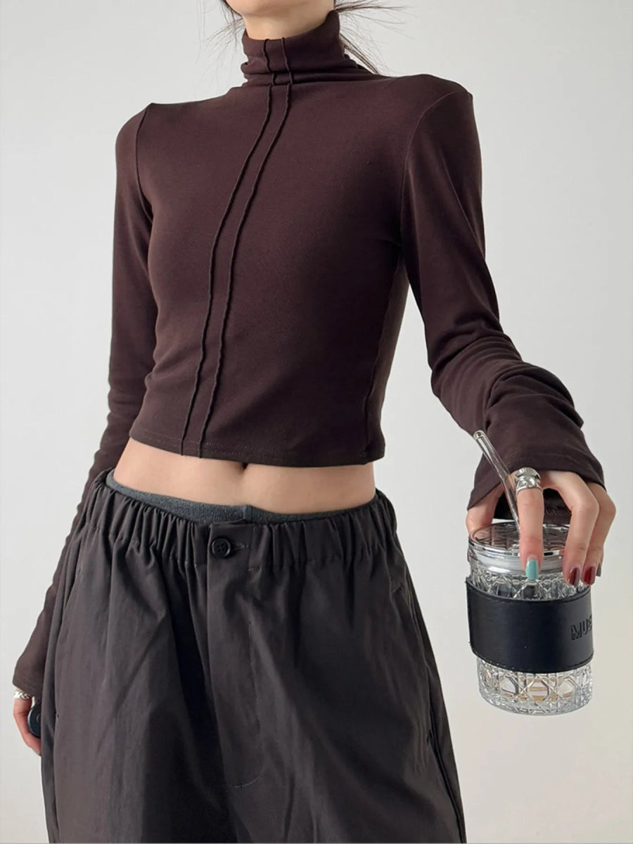 High Neck Long Sleeve Cropped T-Shirt - Love Salve