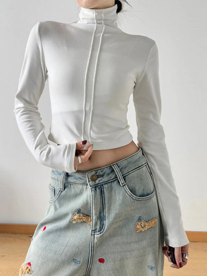 High Neck Long Sleeve Cropped T-Shirt - Love Salve