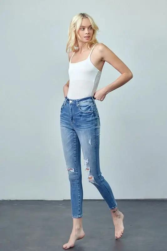 HIGH RISE ANKLE SKINNY JEANS - Love Salve 