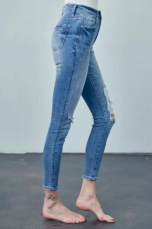 HIGH RISE ANKLE SKINNY JEANS - Love Salve 