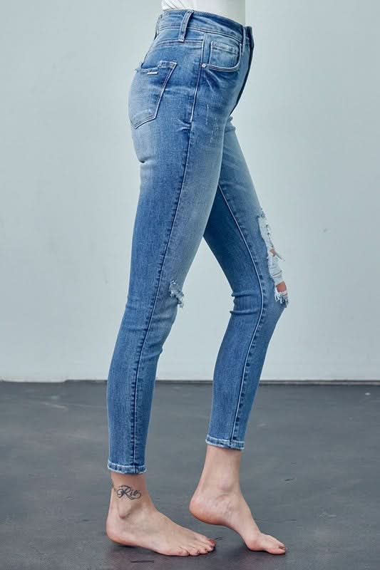 HIGH RISE ANKLE SKINNY JEANS - Love Salve 