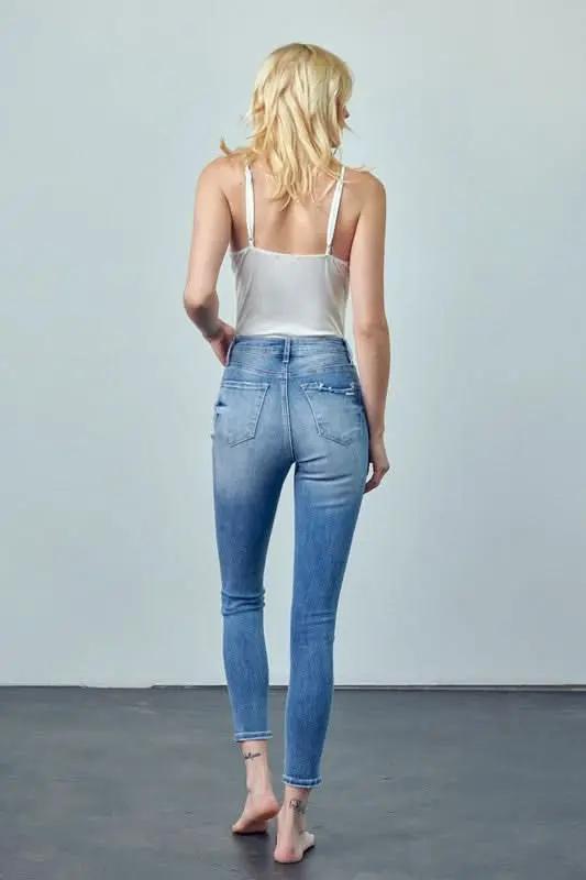 HIGH RISE ANKLE SKINNY JEANS - Love Salve 