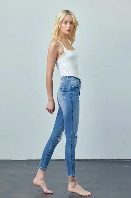 HIGH RISE ANKLE SKINNY JEANS - Love Salve 