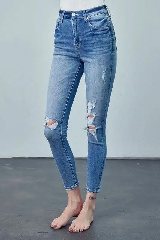 HIGH RISE ANKLE SKINNY JEANS - Love Salve 