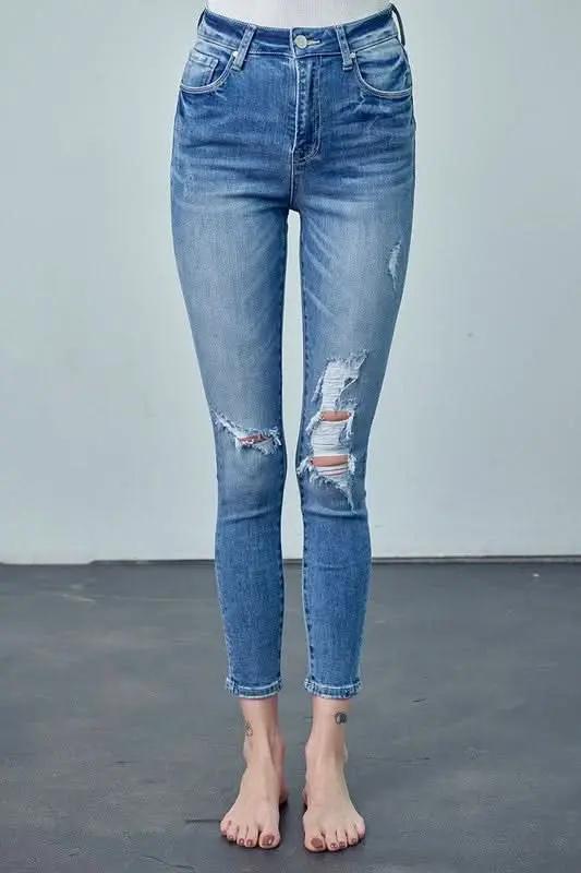 HIGH RISE ANKLE SKINNY JEANS - Love Salve 