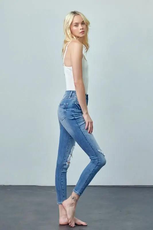 HIGH RISE ANKLE SKINNY JEANS - Love Salve 