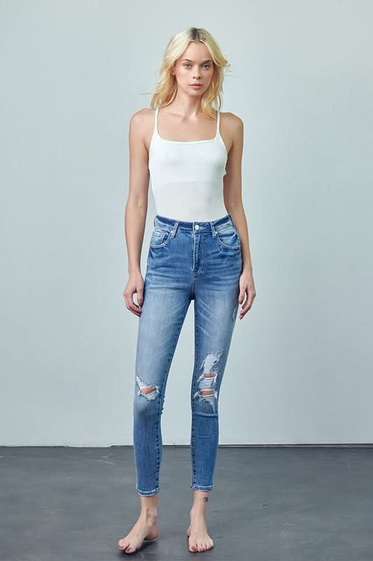 HIGH RISE ANKLE SKINNY JEANS - Love Salve 