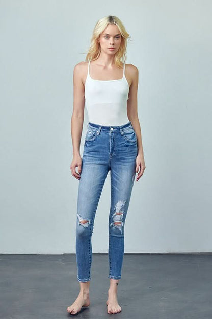 HIGH RISE ANKLE SKINNY JEANS - Love Salve 