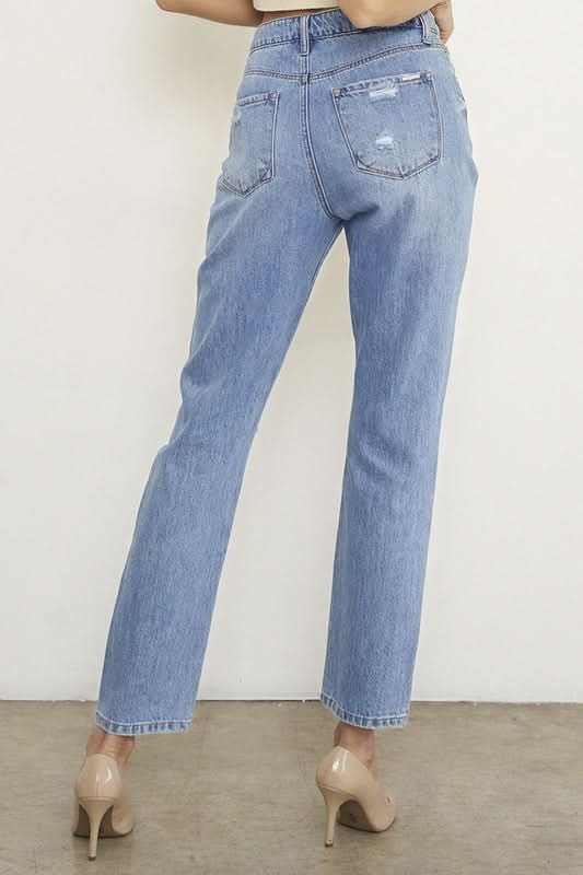 HIGH RISE DISTRESSED GIRLFRIEND JEANS - Love Salve 
