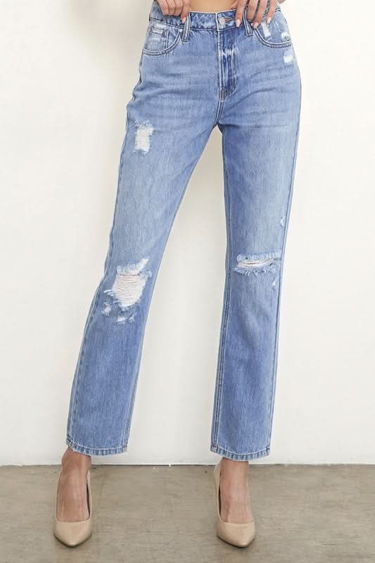 HIGH RISE DISTRESSED GIRLFRIEND JEANS - Love Salve 
