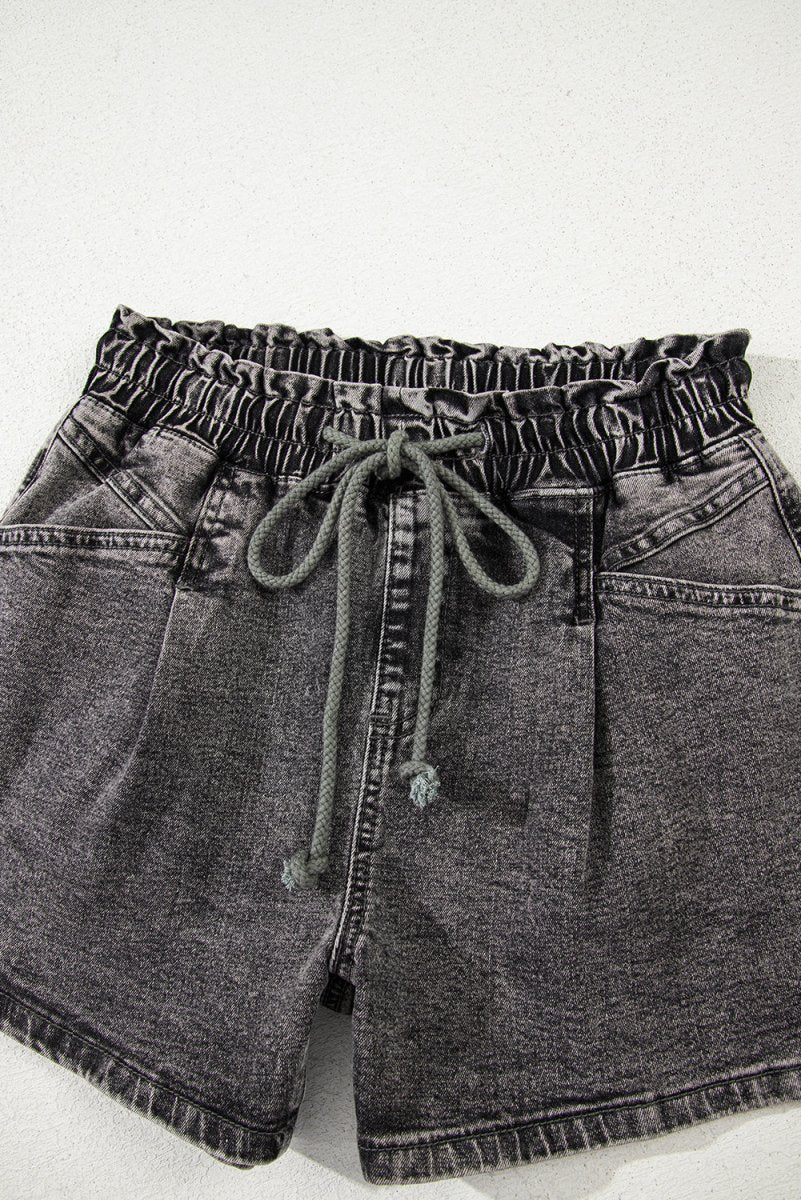 High-Rise Drawstring High Waist Casual Denim Shorts with Pockets - Love Salve 