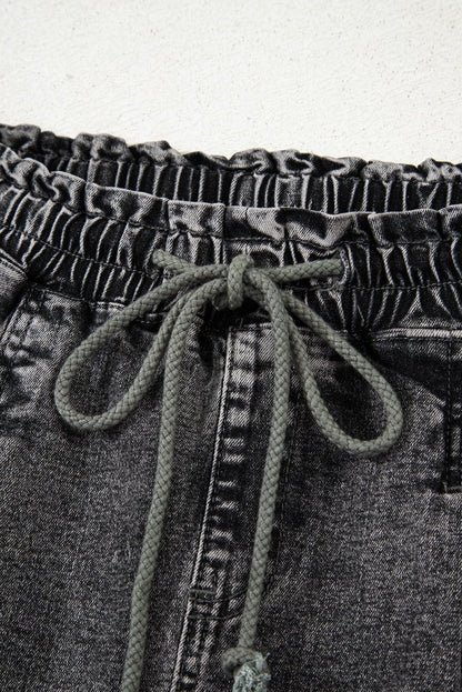 High-Rise Drawstring High Waist Casual Denim Shorts with Pockets - Love Salve 