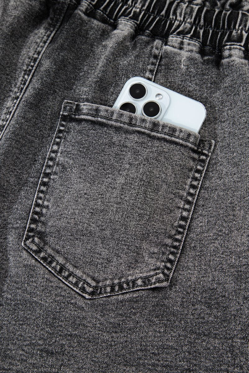 High-Rise Drawstring High Waist Casual Denim Shorts with Pockets - Love Salve 