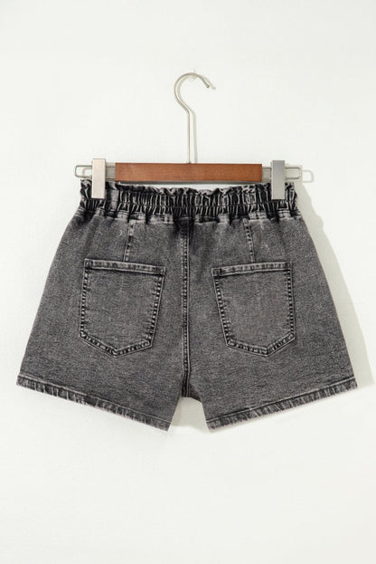 High-Rise Drawstring High Waist Casual Denim Shorts with Pockets - Love Salve 