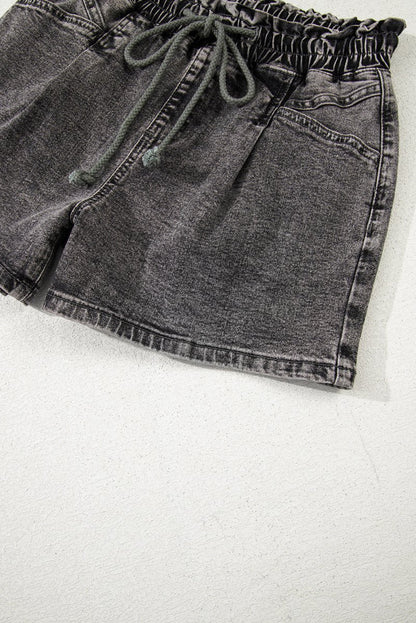 High-Rise Drawstring High Waist Casual Denim Shorts with Pockets - Love Salve 