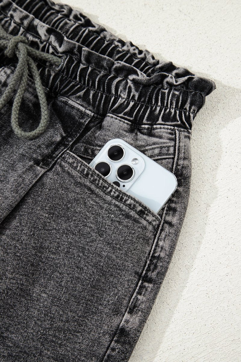 High-Rise Drawstring High Waist Casual Denim Shorts with Pockets - Love Salve 