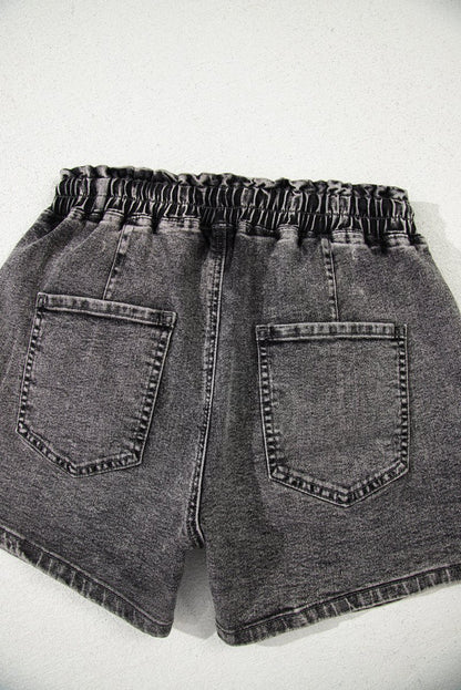 High-Rise Drawstring High Waist Casual Denim Shorts with Pockets - Love Salve 