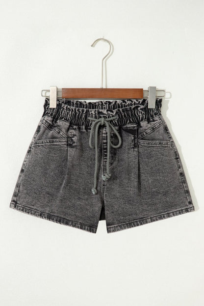High-Rise Drawstring High Waist Casual Denim Shorts with Pockets - Love Salve 