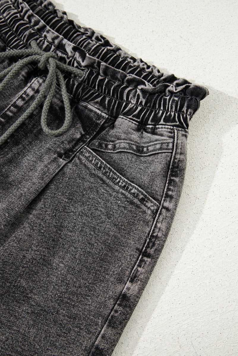 High-Rise Drawstring High Waist Casual Denim Shorts with Pockets - Love Salve 