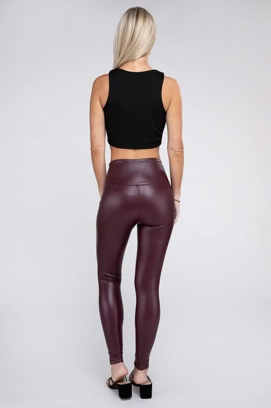 High Rise Faux Leather Leggings - Love Salve 