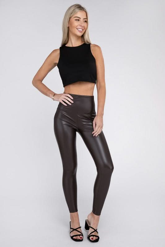 High Rise Faux Leather Leggings - Love Salve 