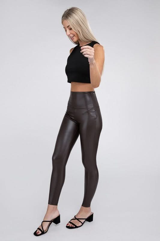 High Rise Faux Leather Leggings - Love Salve 
