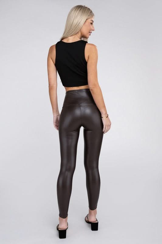 High Rise Faux Leather Leggings - Love Salve 