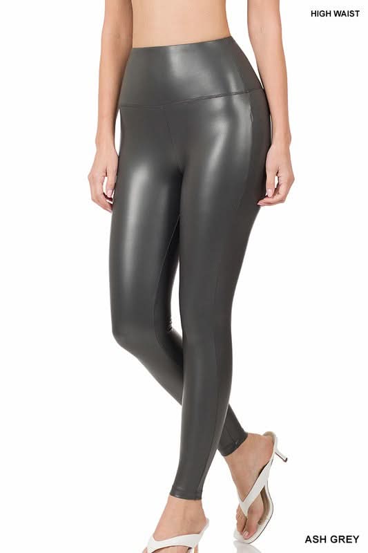 High Rise Faux Leather Leggings - Love Salve 
