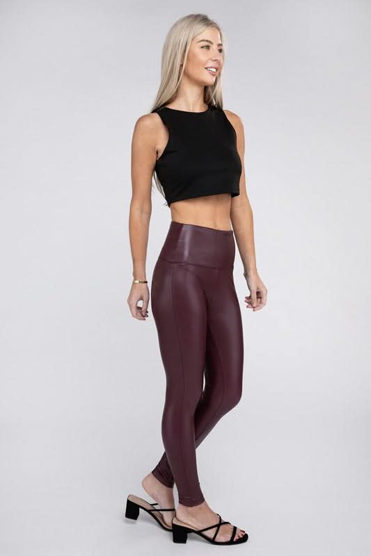High Rise Faux Leather Leggings - Love Salve 