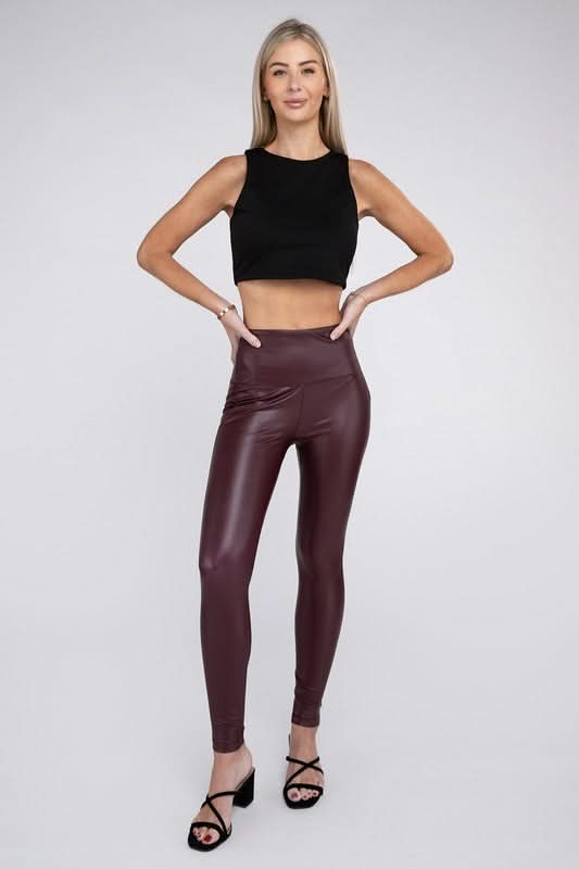 High Rise Faux Leather Leggings - Love Salve 