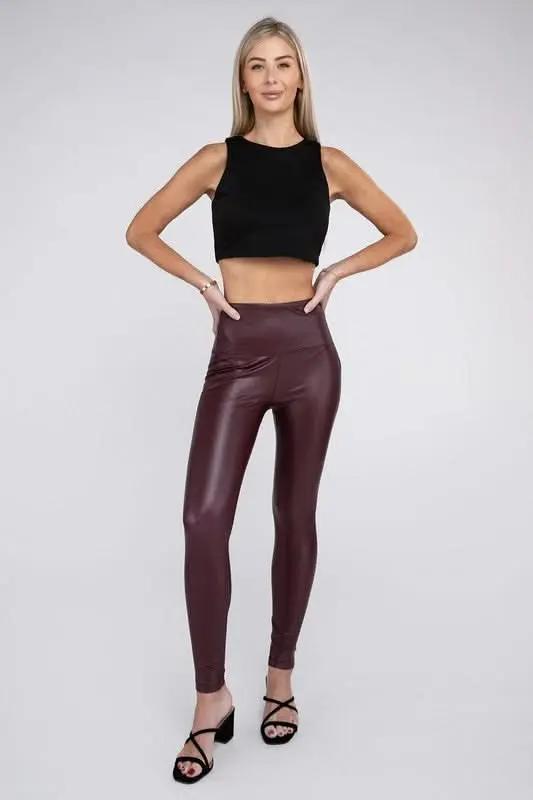 High Rise Faux Leather Leggings - Love Salve 