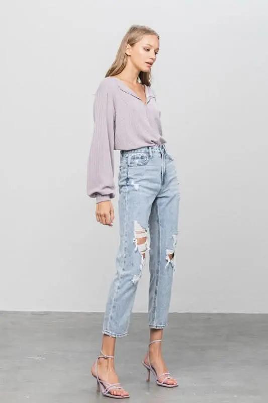 High Rise Ripped Girlfriend Jeans - Love Salve 