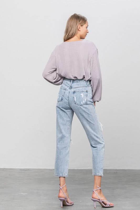 High Rise Ripped Girlfriend Jeans - Love Salve 