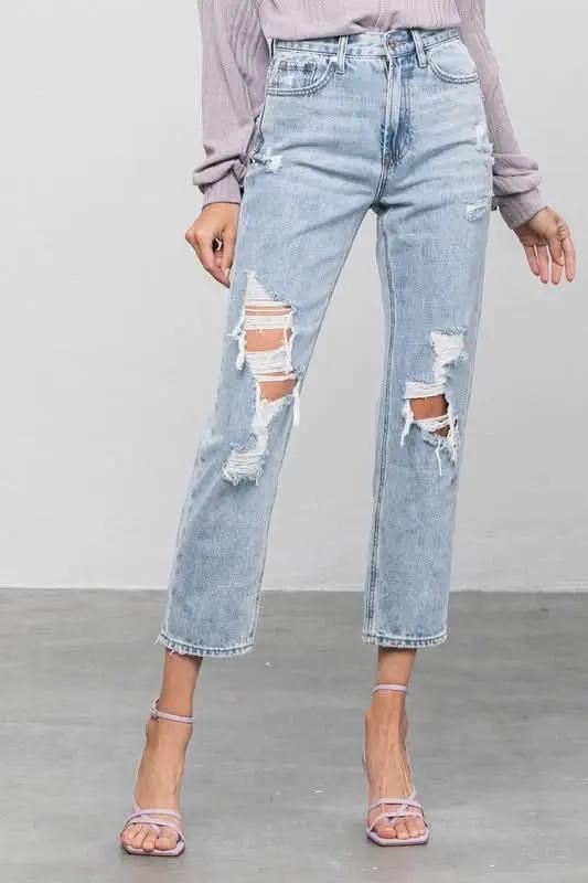 High Rise Ripped Girlfriend Jeans - Love Salve 