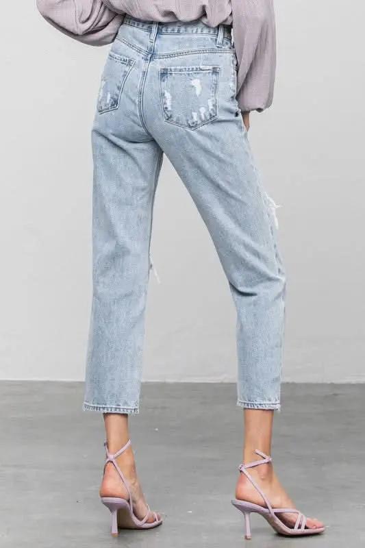 High Rise Ripped Girlfriend Jeans - Love Salve 