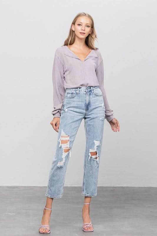 High Rise Ripped Girlfriend Jeans - Love Salve 