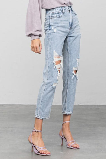 High Rise Ripped Girlfriend Jeans - Love Salve 