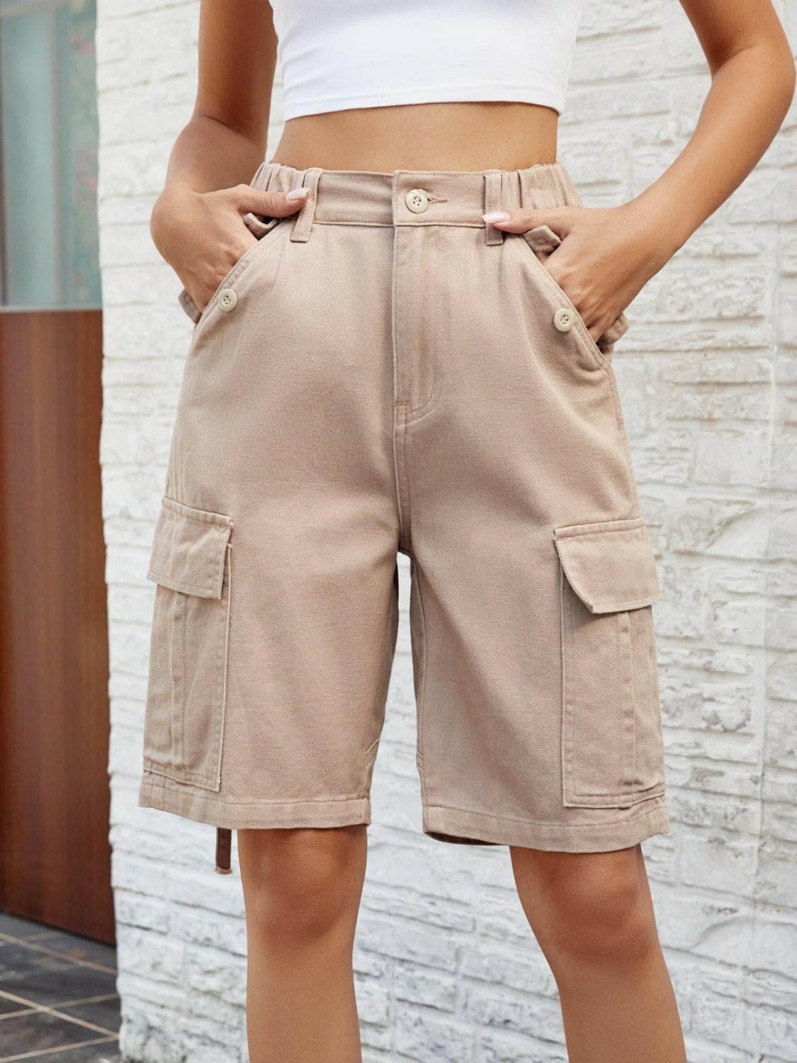 High Waist Denim Shorts with Pockets - Love Salve