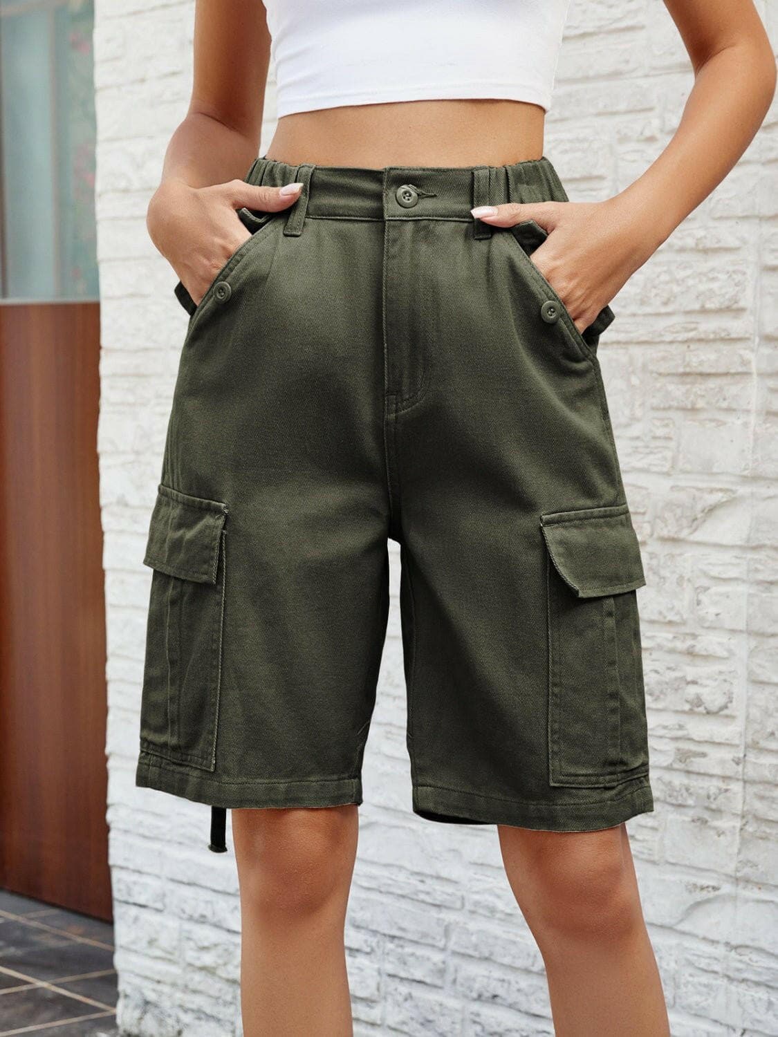 High Waist Denim Shorts with Pockets - Love Salve