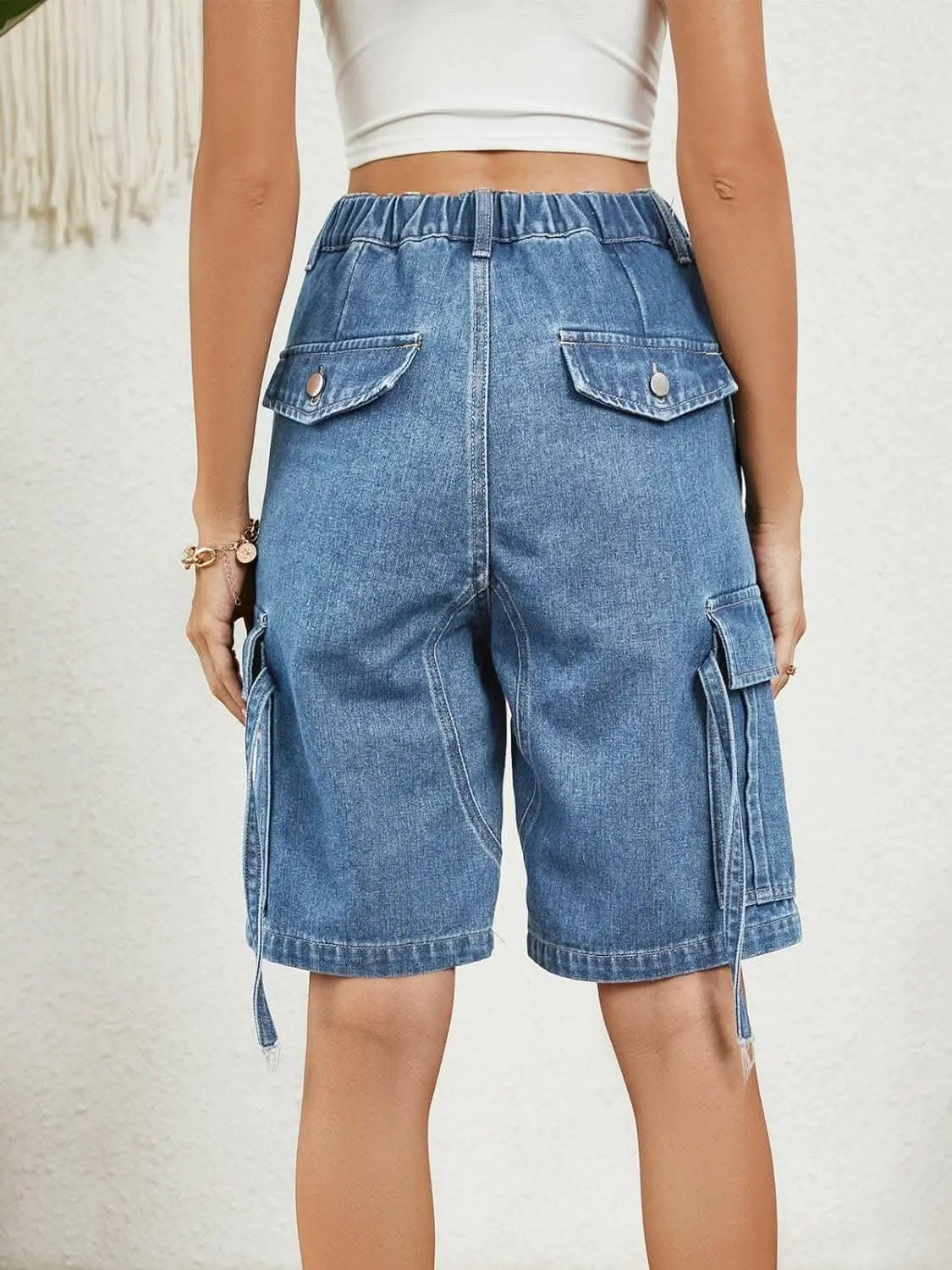 Chic high-rise denim shorts - Love Salve 